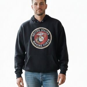 Men's Black Hoodie with Marine Corps Logo